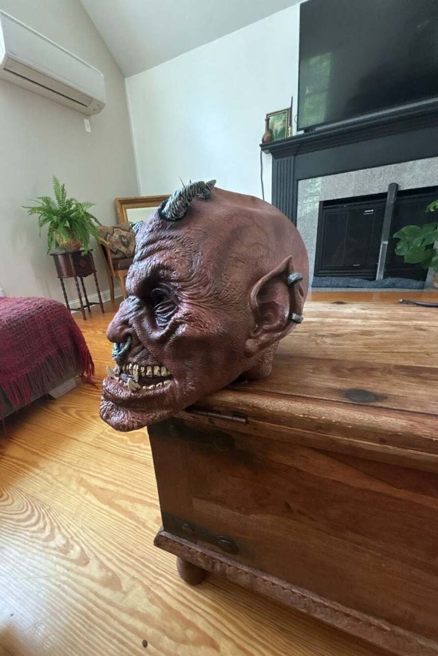 Vintage Mask Illusions Red Demon Halloween Mask with Horns and Piercings - Picture 3 of 4